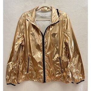 AE Rose Gold Metallic Hooded Zip Up Bomber Jacket Women's XL Lightweight Trap